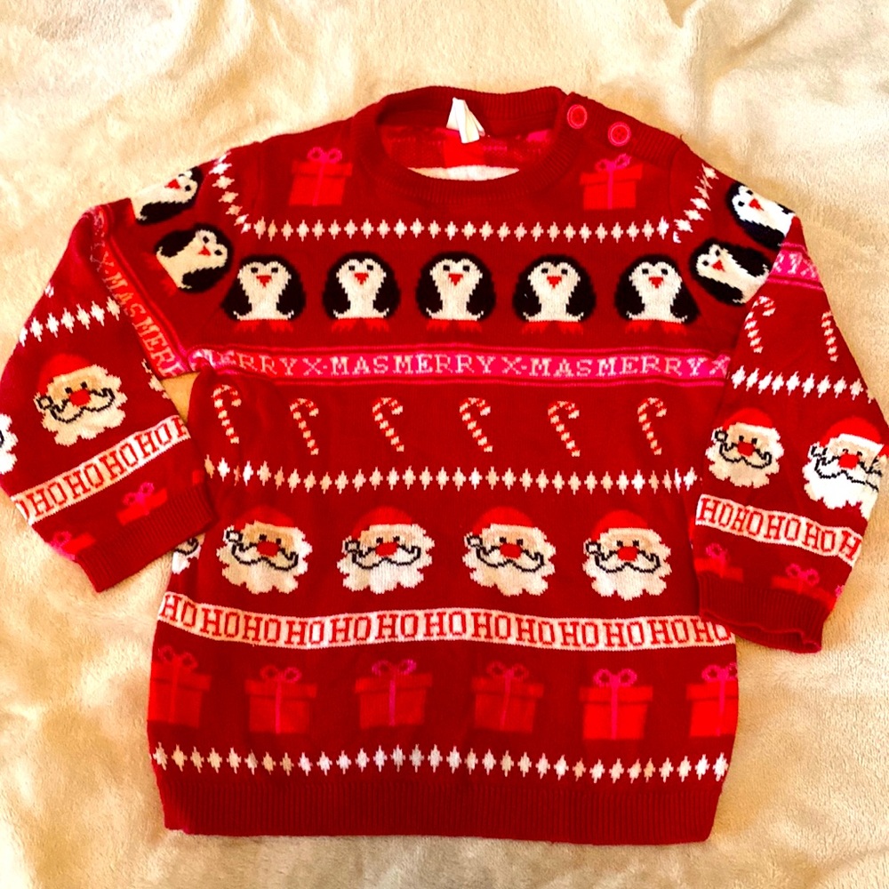 H&M Christmas sweater 12-18M super cute! Like new!🎅🏼❤️🎄☃️